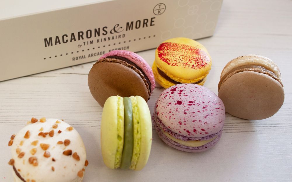 A selection of brightly coloured macarons.