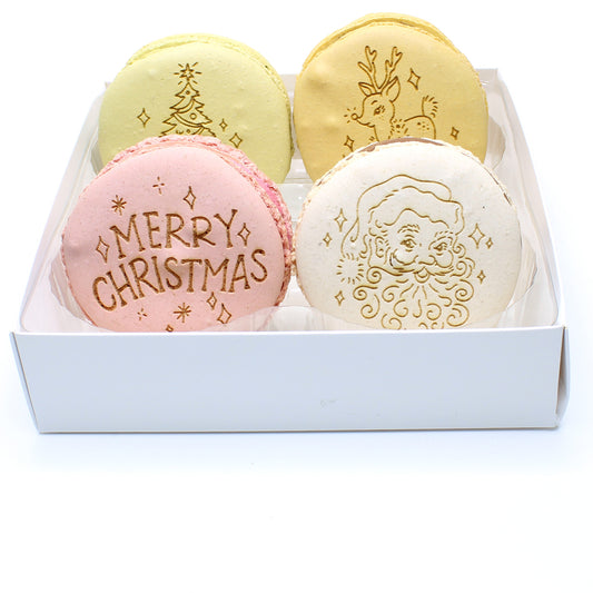 Festive Engraved Large Macarons - Mixed Box of 4